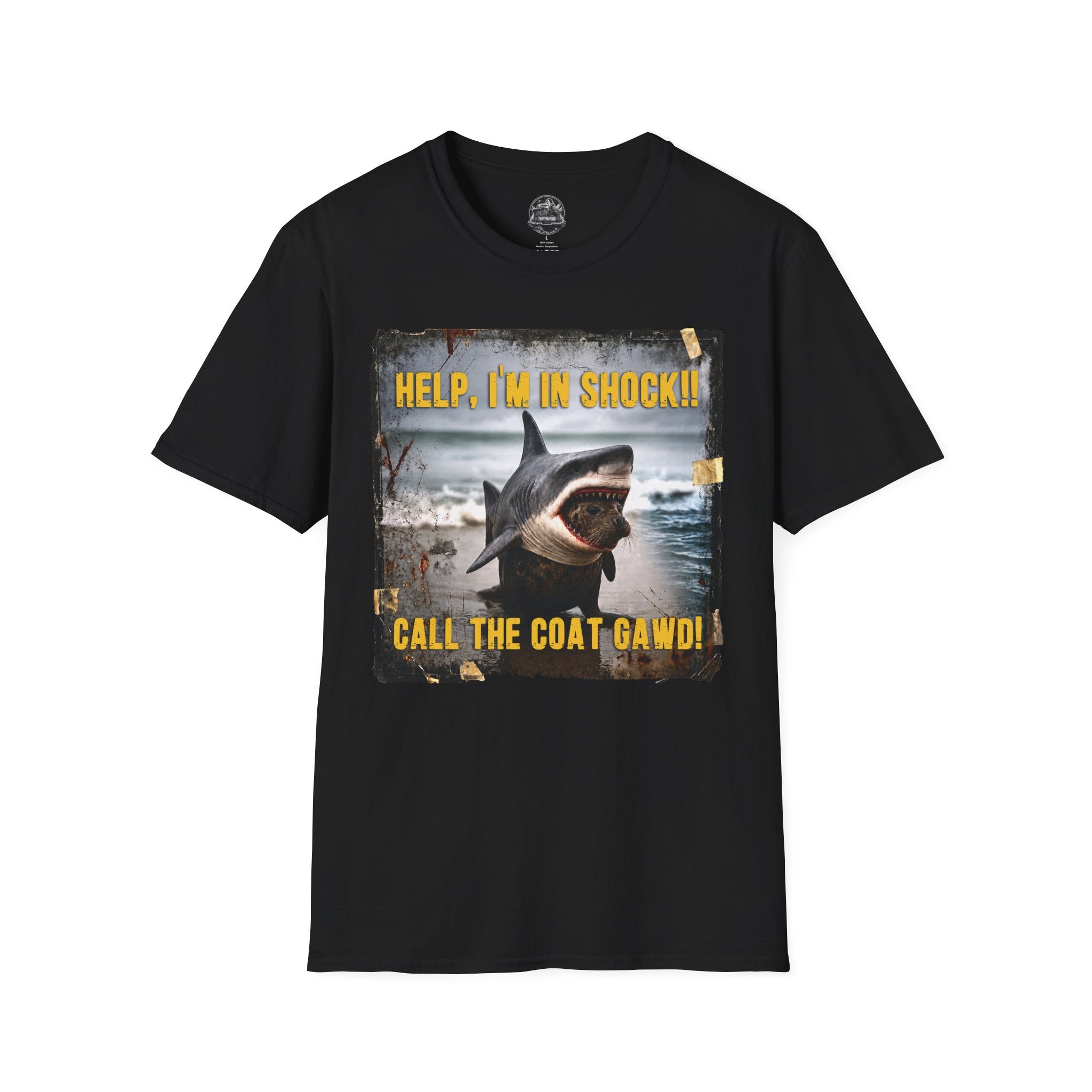 Shark Graphic T-Shirt — "Help, I'm in Shock!" Funny Beachwear