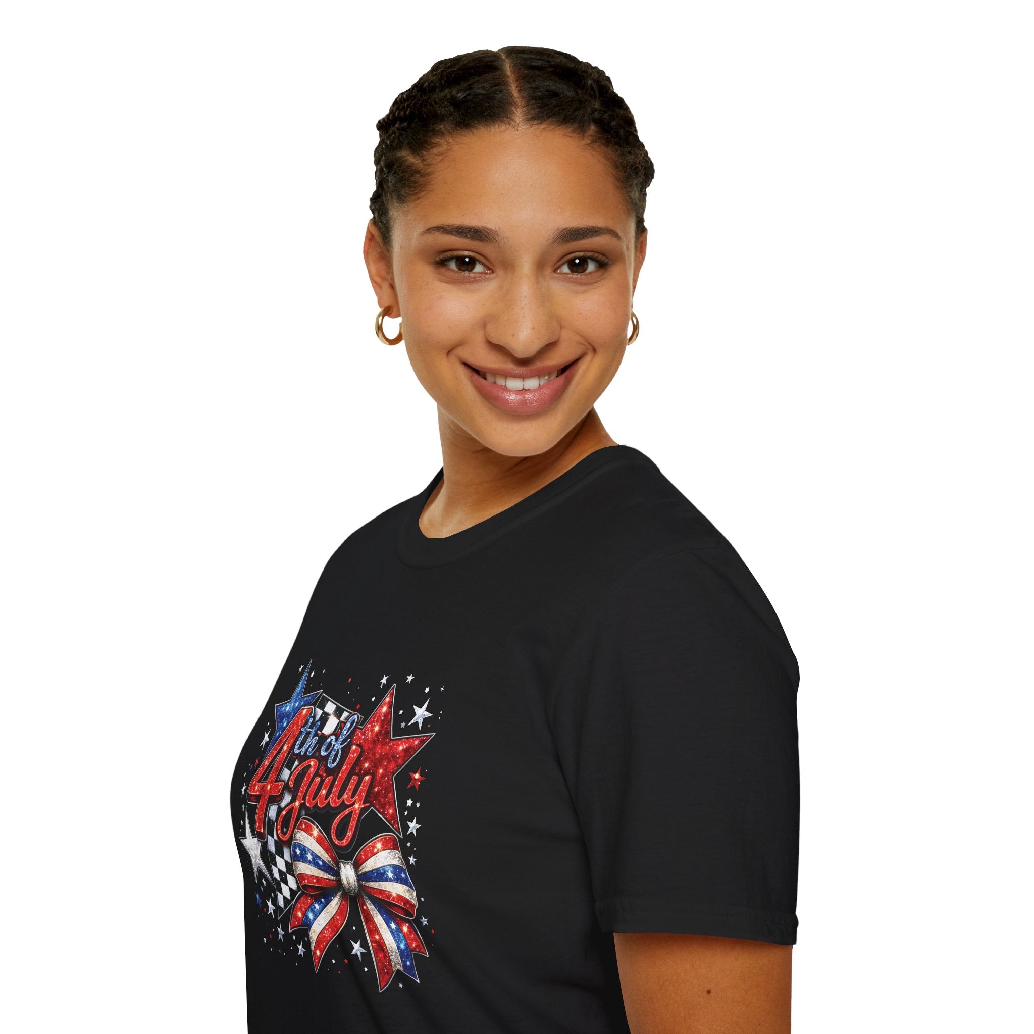 4th of July Patriotic T-Shirt – Red White Blue Stars & Bow Design