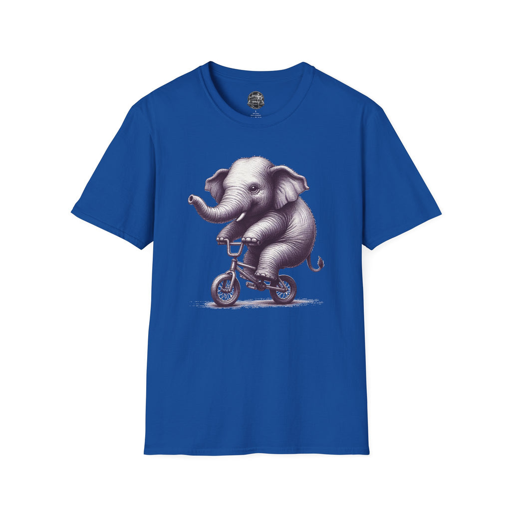 Cute Elephant on Bicycle T-Shirt — Whimsical Vintage Baby Elephant Graphic Tee