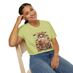 Patchwork Floral Ghost Halloween Shirt | Quilted Boho Ghost with Pumpkin and Bats