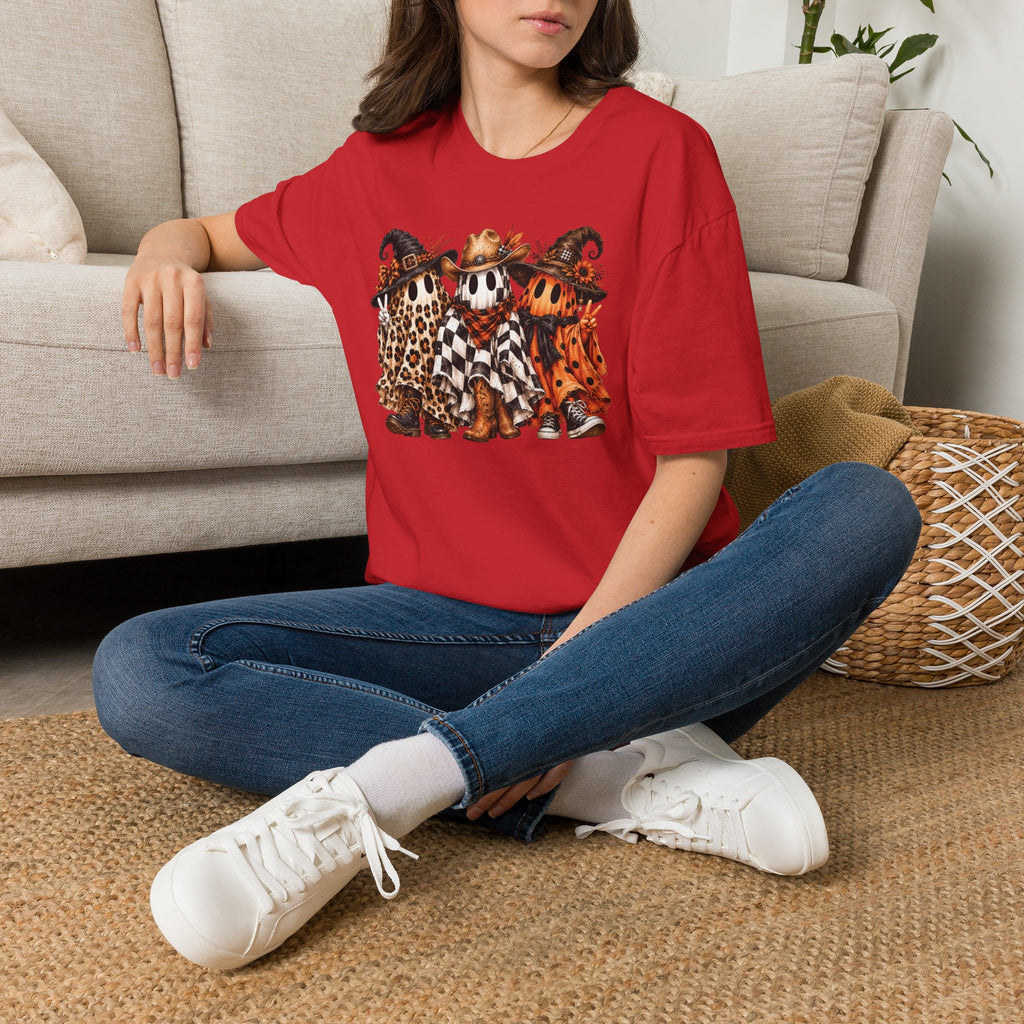 Halloween Pumpkin Crew T-Shirt — Leopard & Buffalo Plaid Spooky Friends