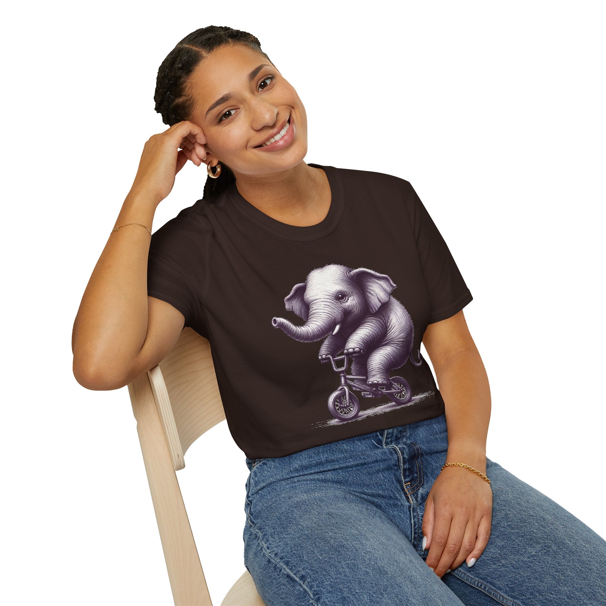 Cute Elephant on Bicycle T-Shirt — Whimsical Vintage Baby Elephant Graphic Tee