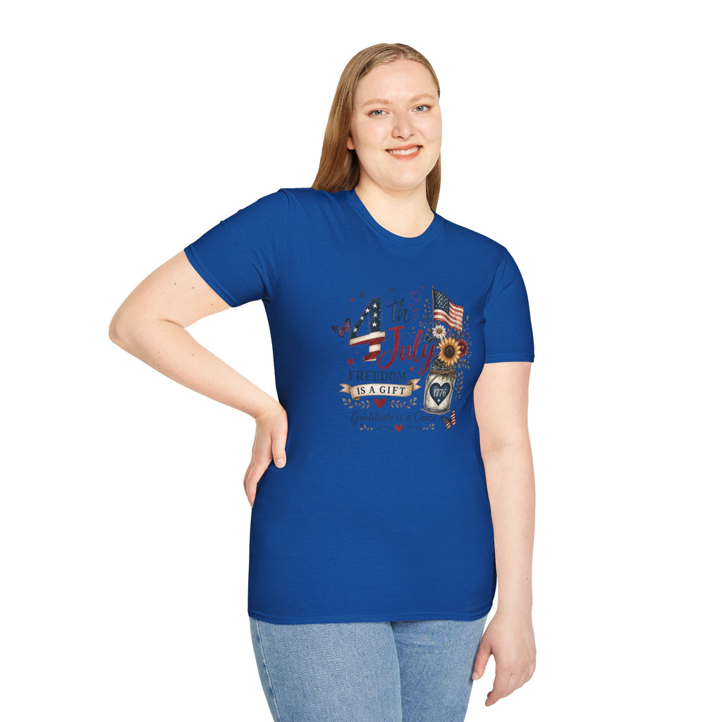 4th of July T-Shirt — "Freedom Is A Gift" Patriotic American Flag & Sunflower Tee
