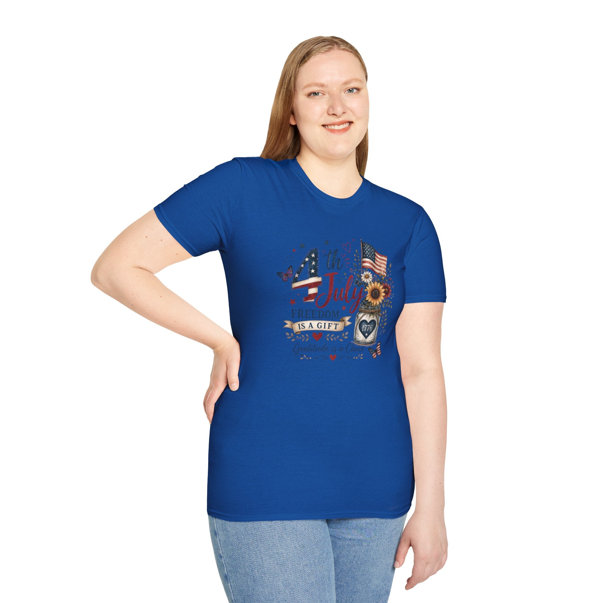 4th of July T-Shirt — "Freedom Is A Gift" Patriotic American Flag & Sunflower Tee
