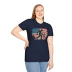Bigfoot & Alien Patriotic T-Shirt — Distressed Flag Cryptid Design