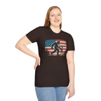 Bigfoot & Alien Patriotic T-Shirt — Distressed Flag Cryptid Design