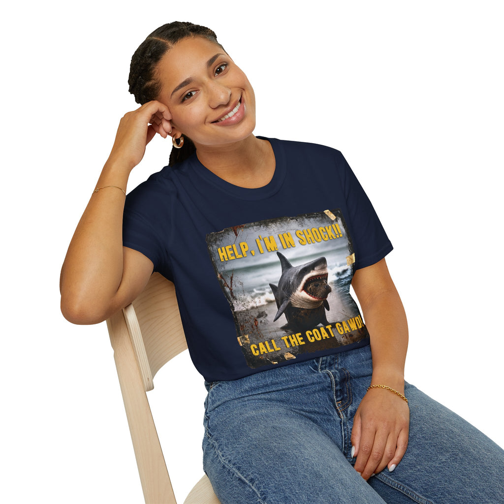 Shark Graphic T-Shirt — "Help, I'm in Shock!" Funny Beachwear