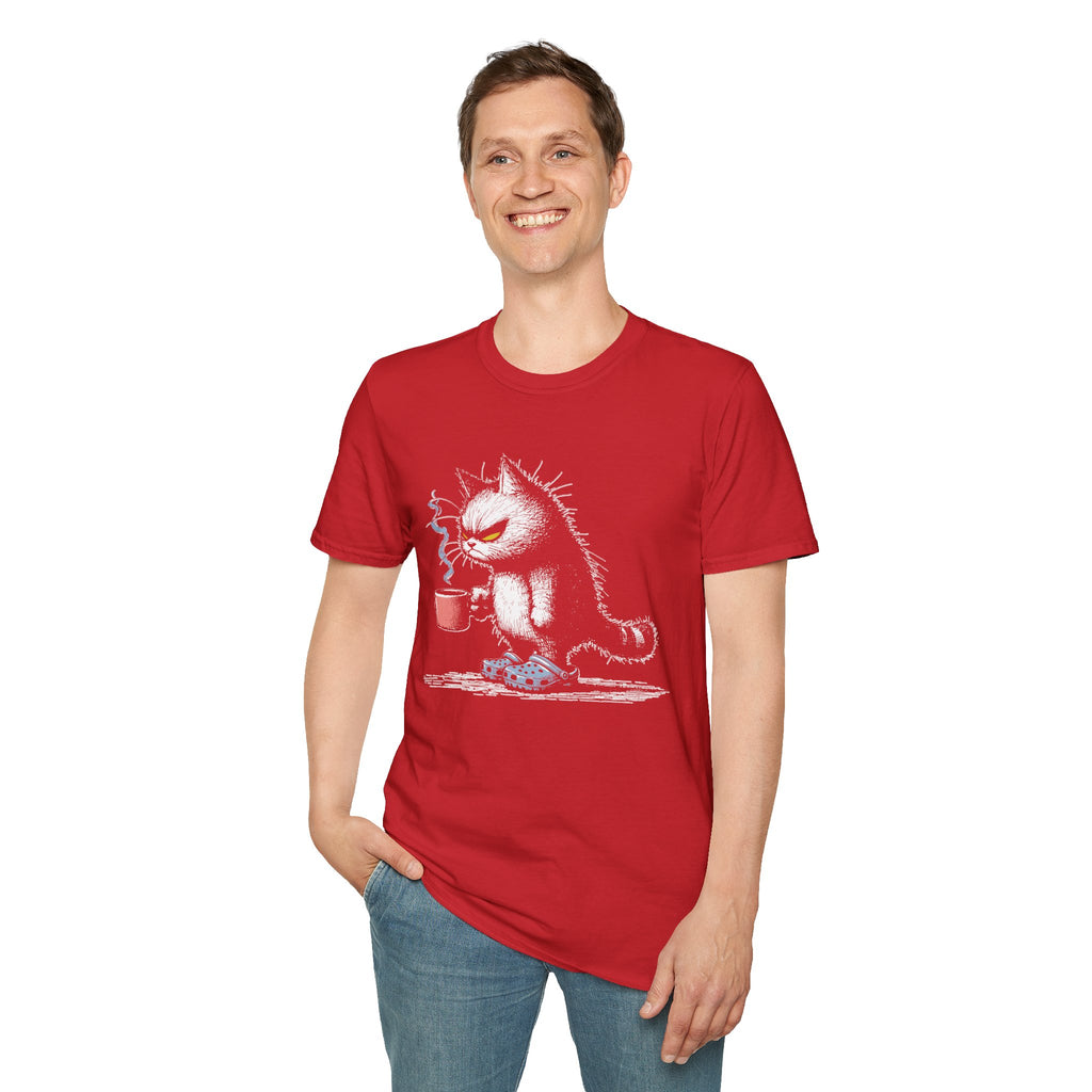 Grumpy Cat with Coffee T-Shirt — Moody Morning Cat Graphic Tee