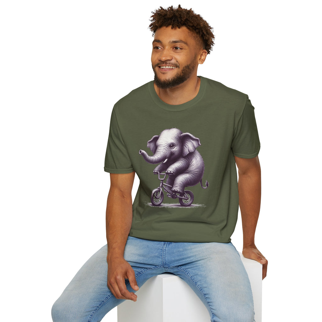 Cute Elephant on Bicycle T-Shirt — Whimsical Vintage Baby Elephant Graphic Tee