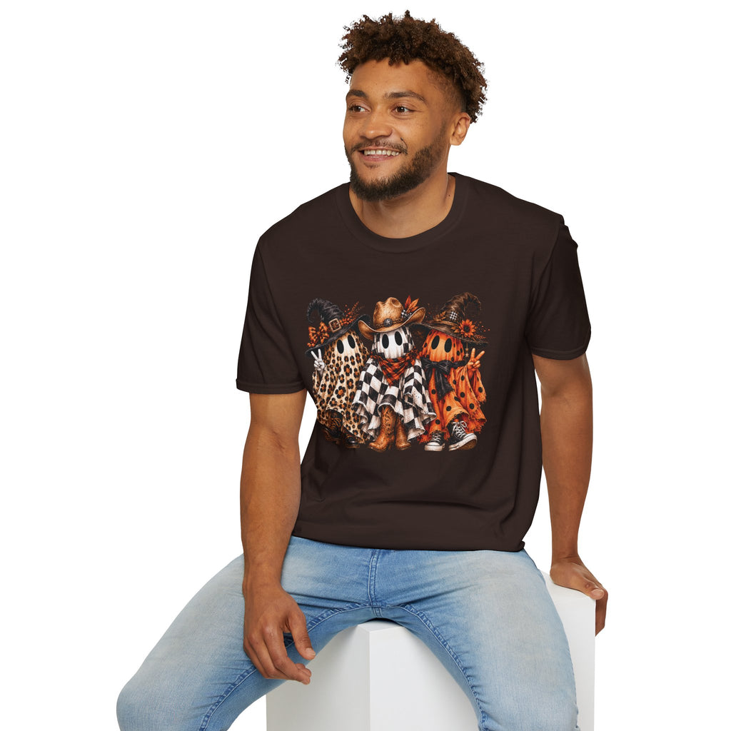 Halloween Pumpkin Crew T-Shirt — Leopard & Buffalo Plaid Spooky Friends