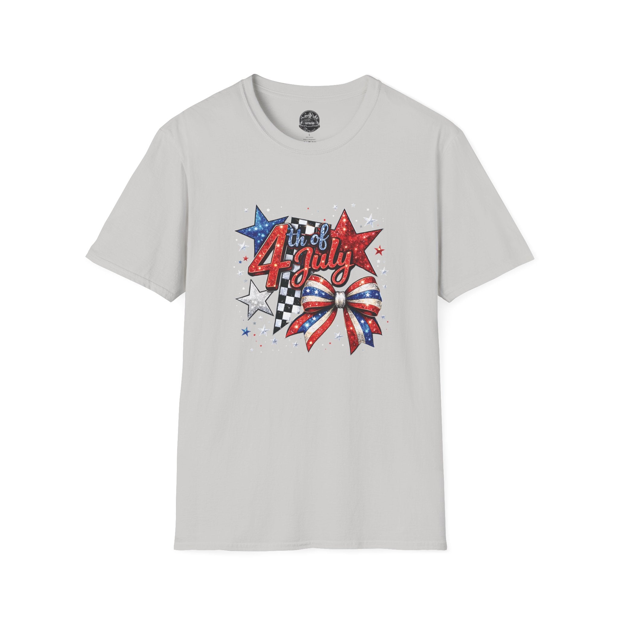 4th of July Patriotic T-Shirt – Red White Blue Stars & Bow Design