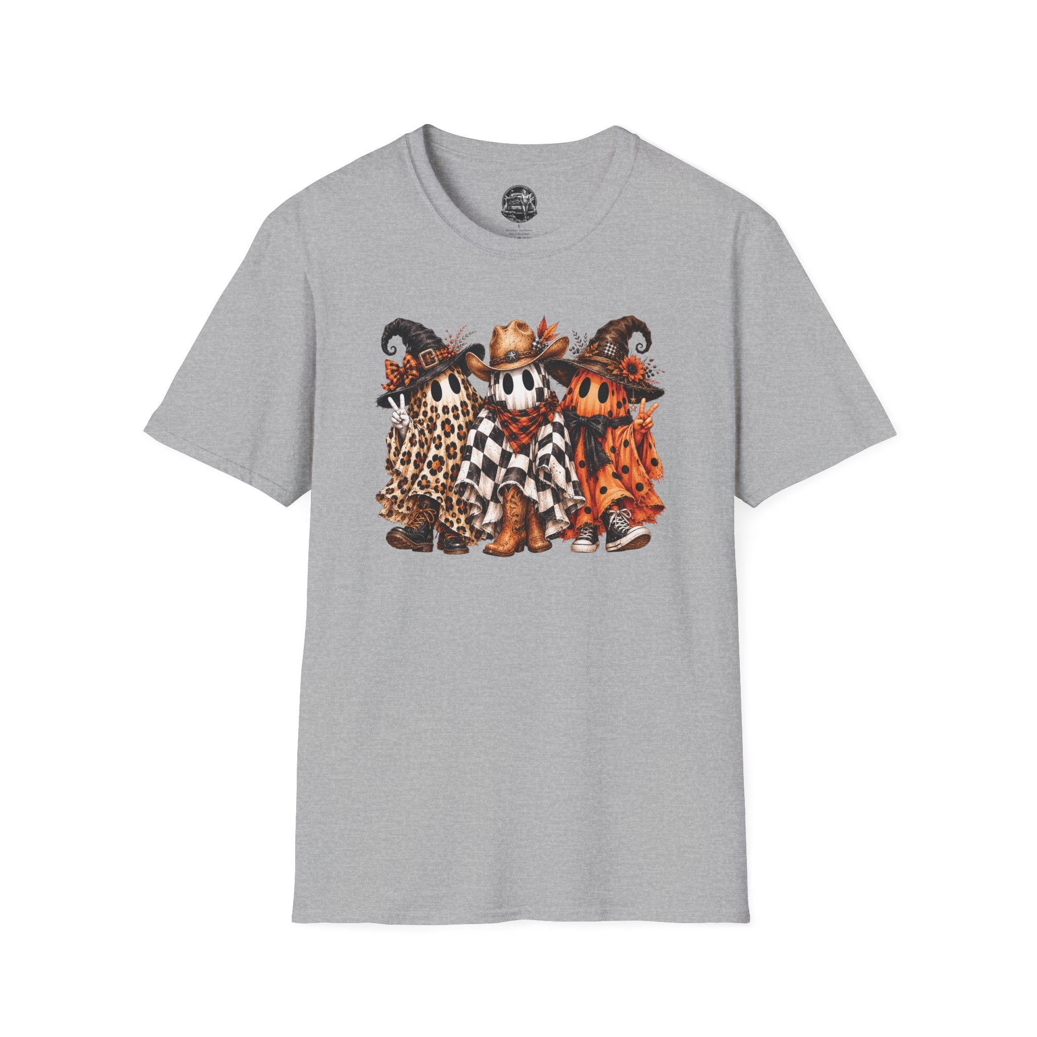 Halloween Pumpkin Crew T-Shirt — Leopard & Buffalo Plaid Spooky Friends