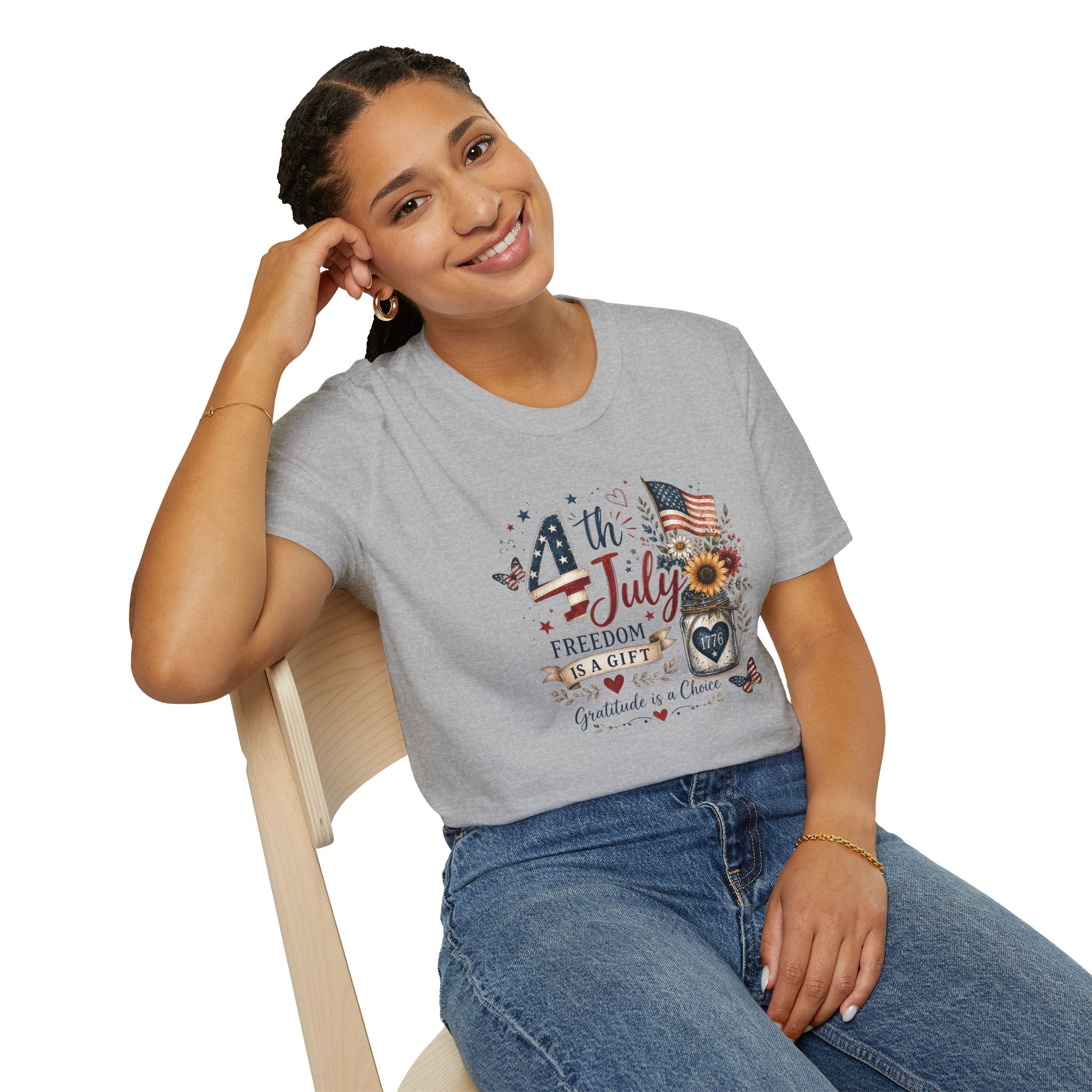 4th of July T-Shirt — "Freedom Is A Gift" Patriotic American Flag & Sunflower Tee
