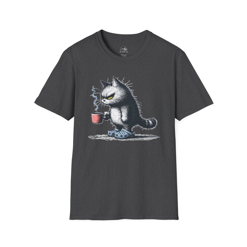Cat Coffee T-Shirt — Grumpy Cat Holding Mug Illustration