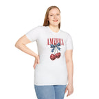 Patriotic Cherry T-Shirt — Glossy Stars & Vintage “AMERICA” Design