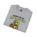 Funny Angry Turtle T-Shirt — “Wanna See Me Lose My Crayons? Do That Again…” — Teacher & Art Lover Tee