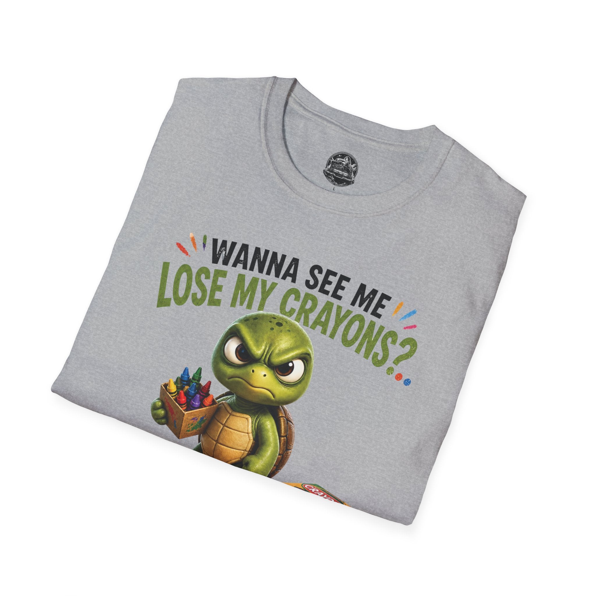 Funny Angry Turtle T-Shirt — “Wanna See Me Lose My Crayons? Do That Again…” — Teacher & Art Lover Tee