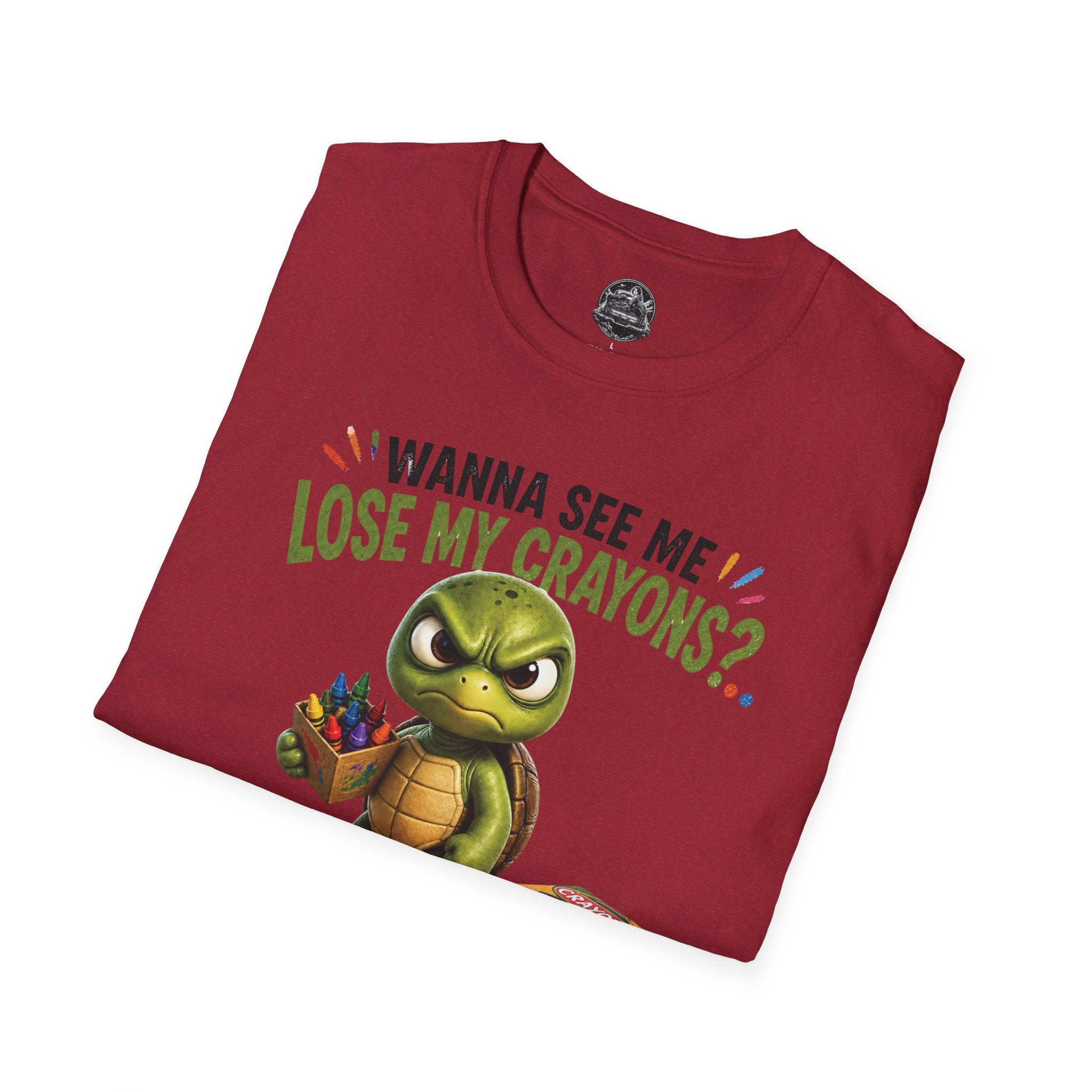 Funny Angry Turtle T-Shirt — “Wanna See Me Lose My Crayons? Do That Again…” — Teacher & Art Lover Tee
