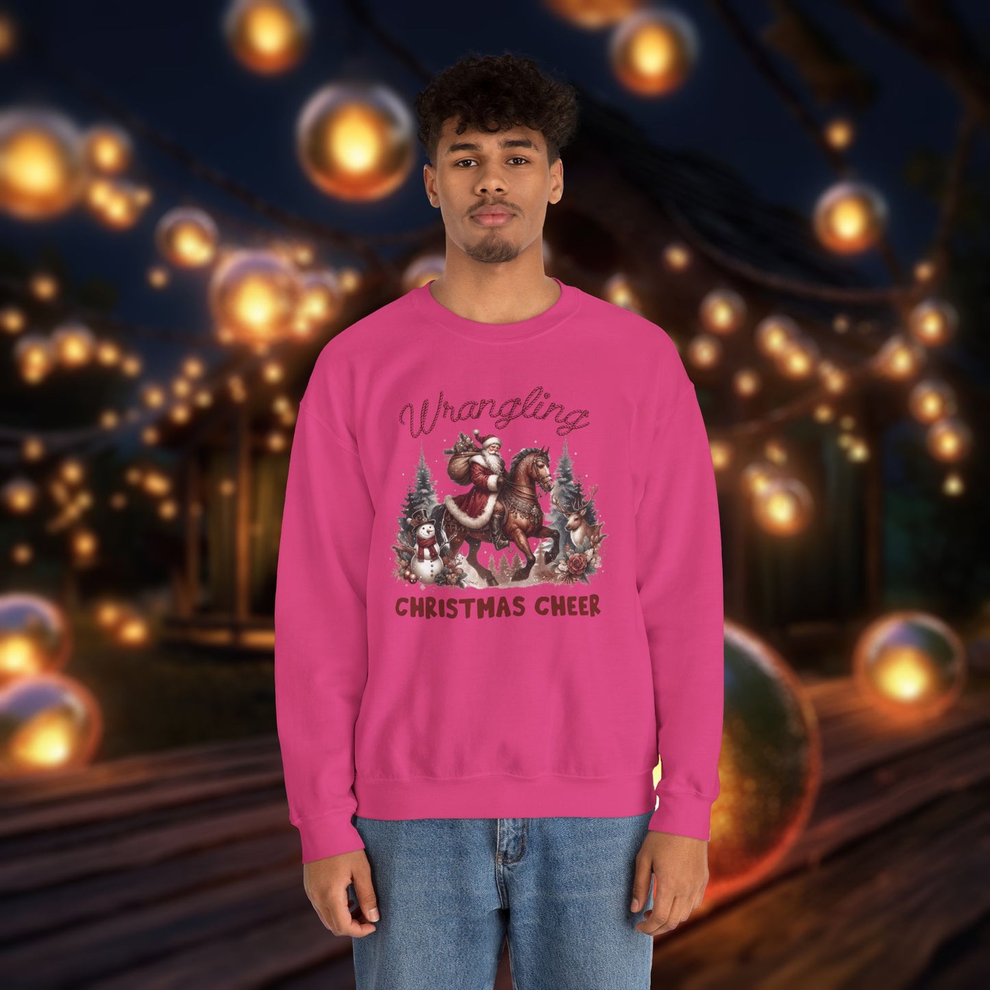 Christmas Western Sweatshirt with Santa on Horse and Snowman