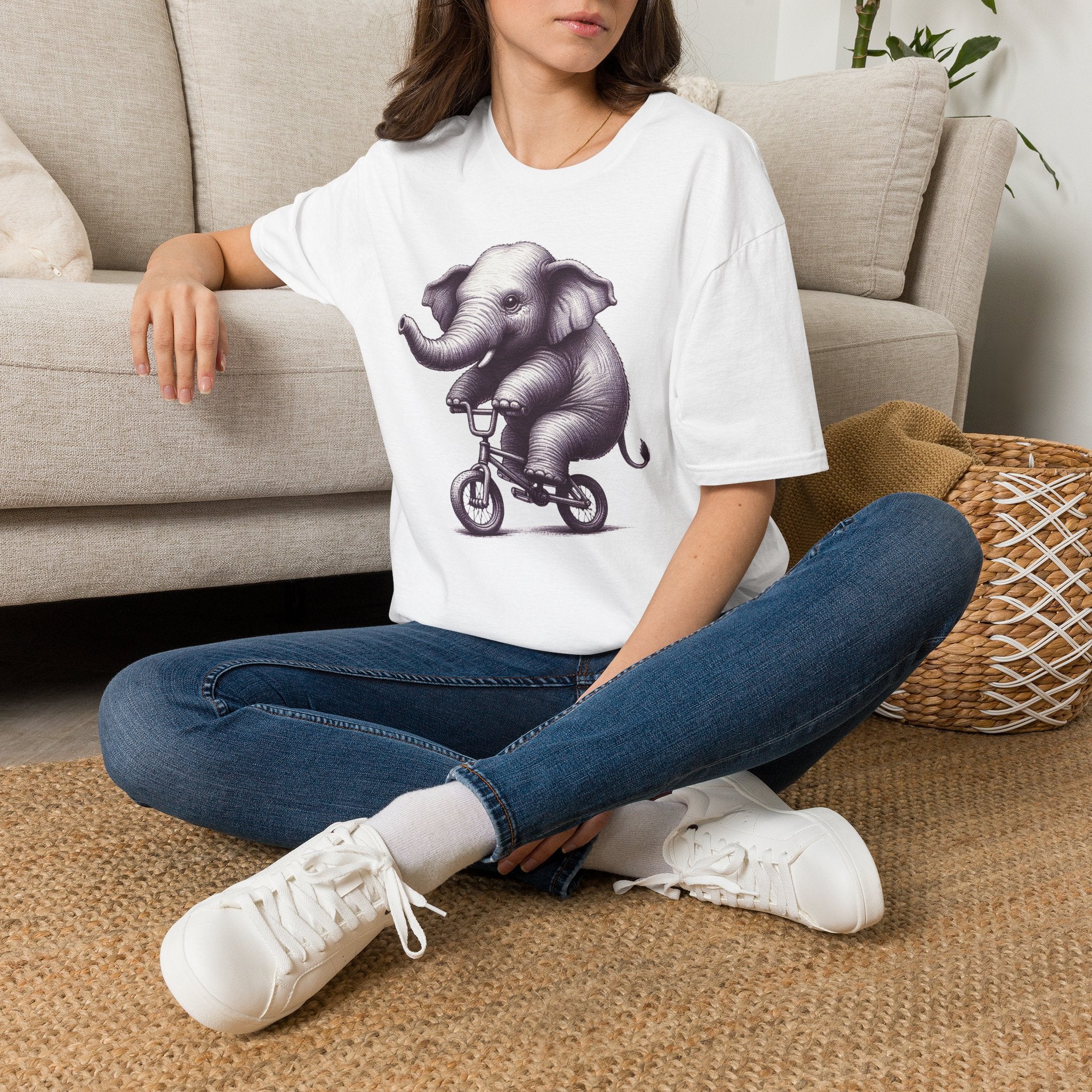 Cute Elephant on Bicycle T-Shirt — Whimsical Vintage Baby Elephant Graphic Tee