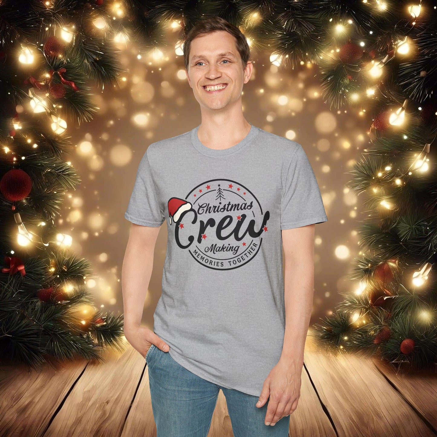 Christmas Crew Unisex T-Shirt | Making Memories Together and Santa Hat Design (Black Text)