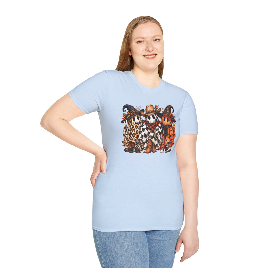 Halloween Pumpkin Crew T-Shirt — Leopard & Buffalo Plaid Spooky Friends
