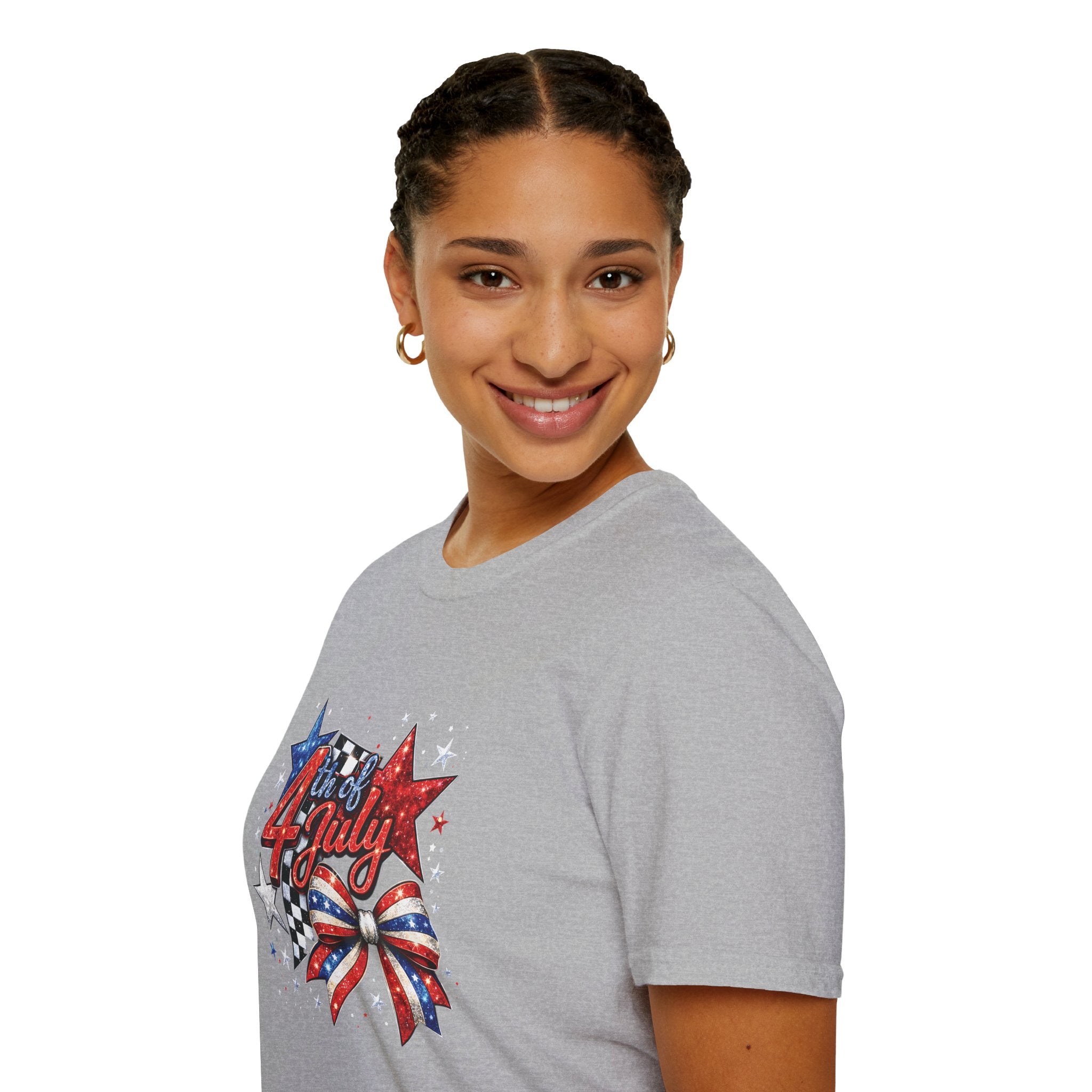 4th of July Patriotic T-Shirt – Red White Blue Stars & Bow Design