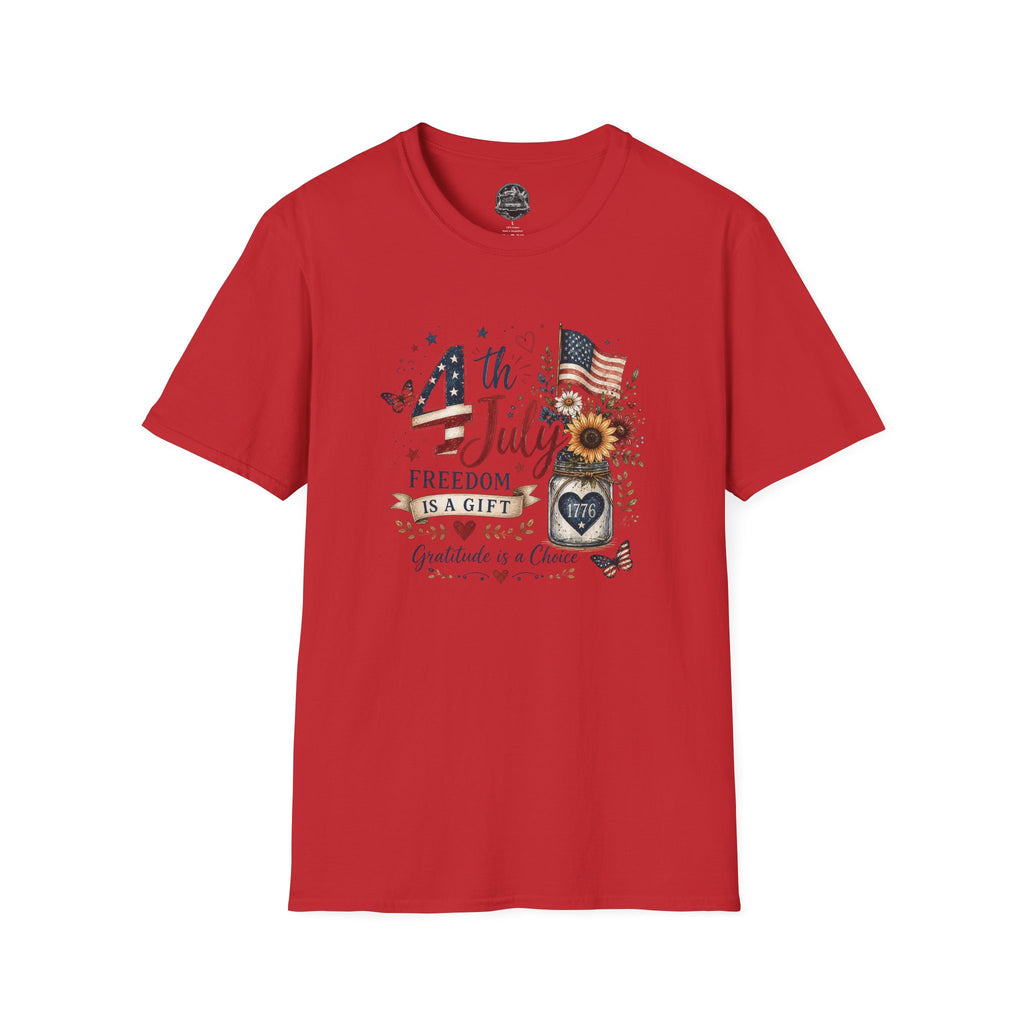 4th of July T-Shirt — "Freedom Is A Gift" Patriotic American Flag & Sunflower Tee