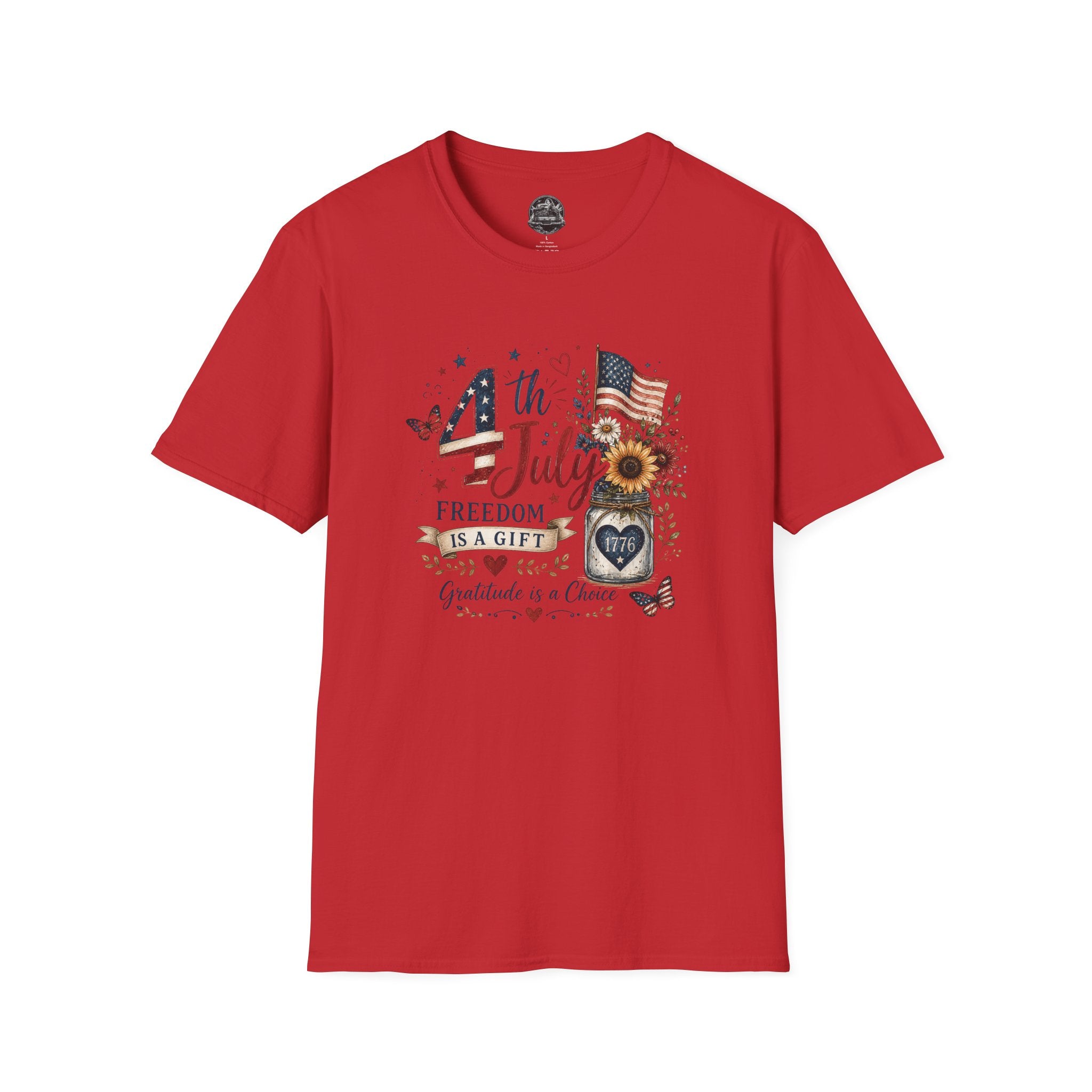 4th of July T-Shirt — "Freedom Is A Gift" Patriotic American Flag & Sunflower Tee