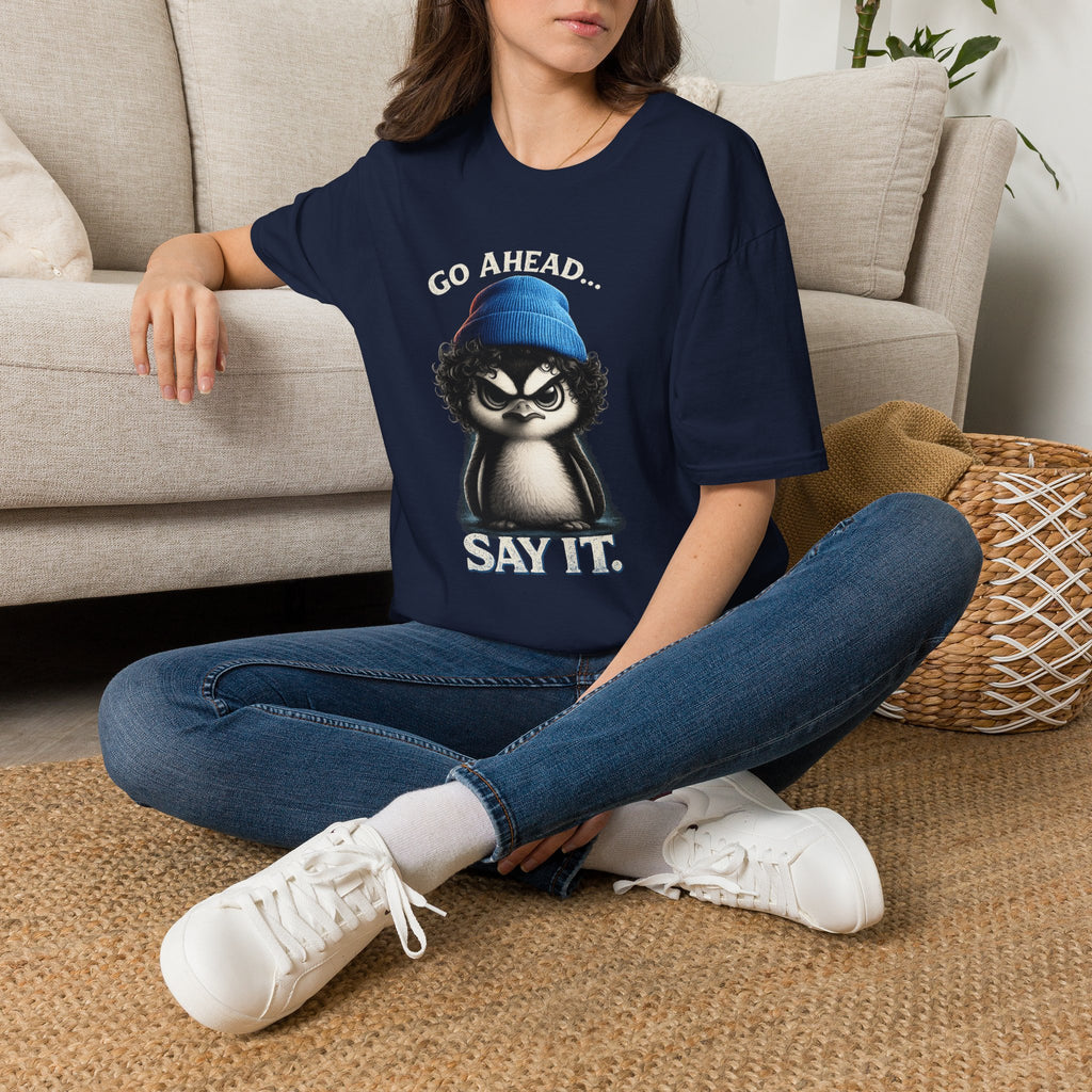 Penguin Graphic T-Shirt — "Go Ahead... Say It." Casual Statement Tee