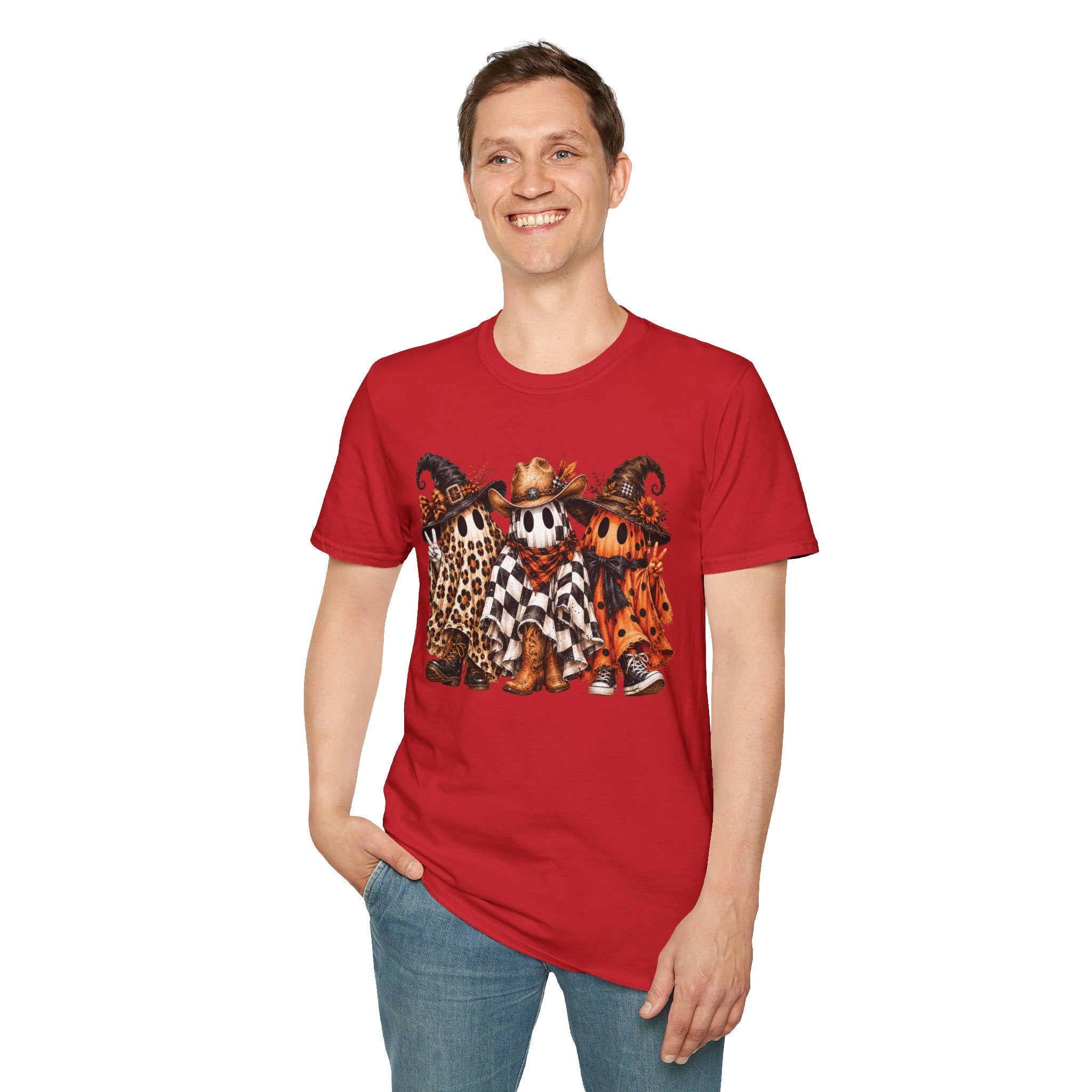 Halloween Pumpkin Crew T-Shirt — Leopard & Buffalo Plaid Spooky Friends
