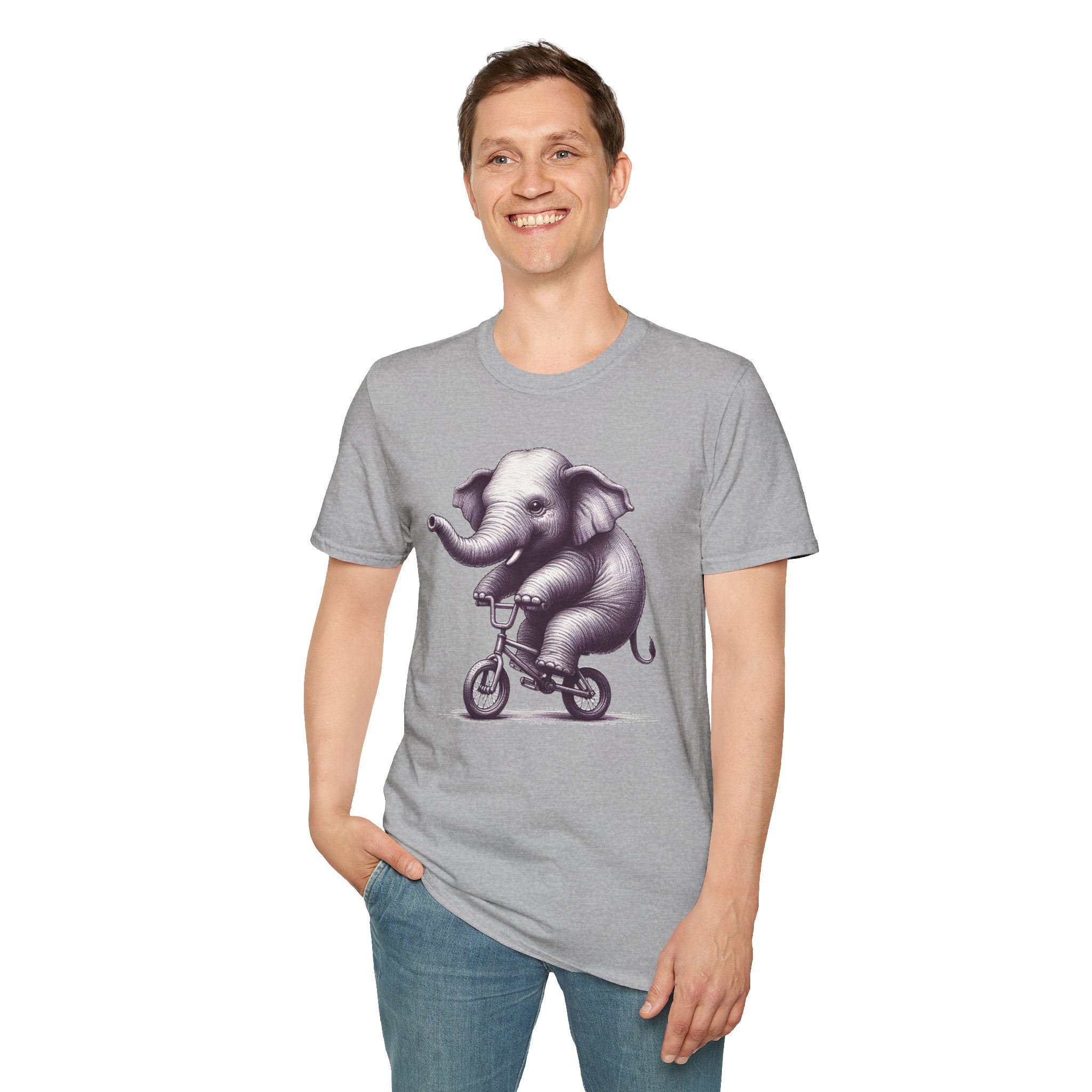 Cute Elephant on Bicycle T-Shirt — Whimsical Vintage Baby Elephant Graphic Tee