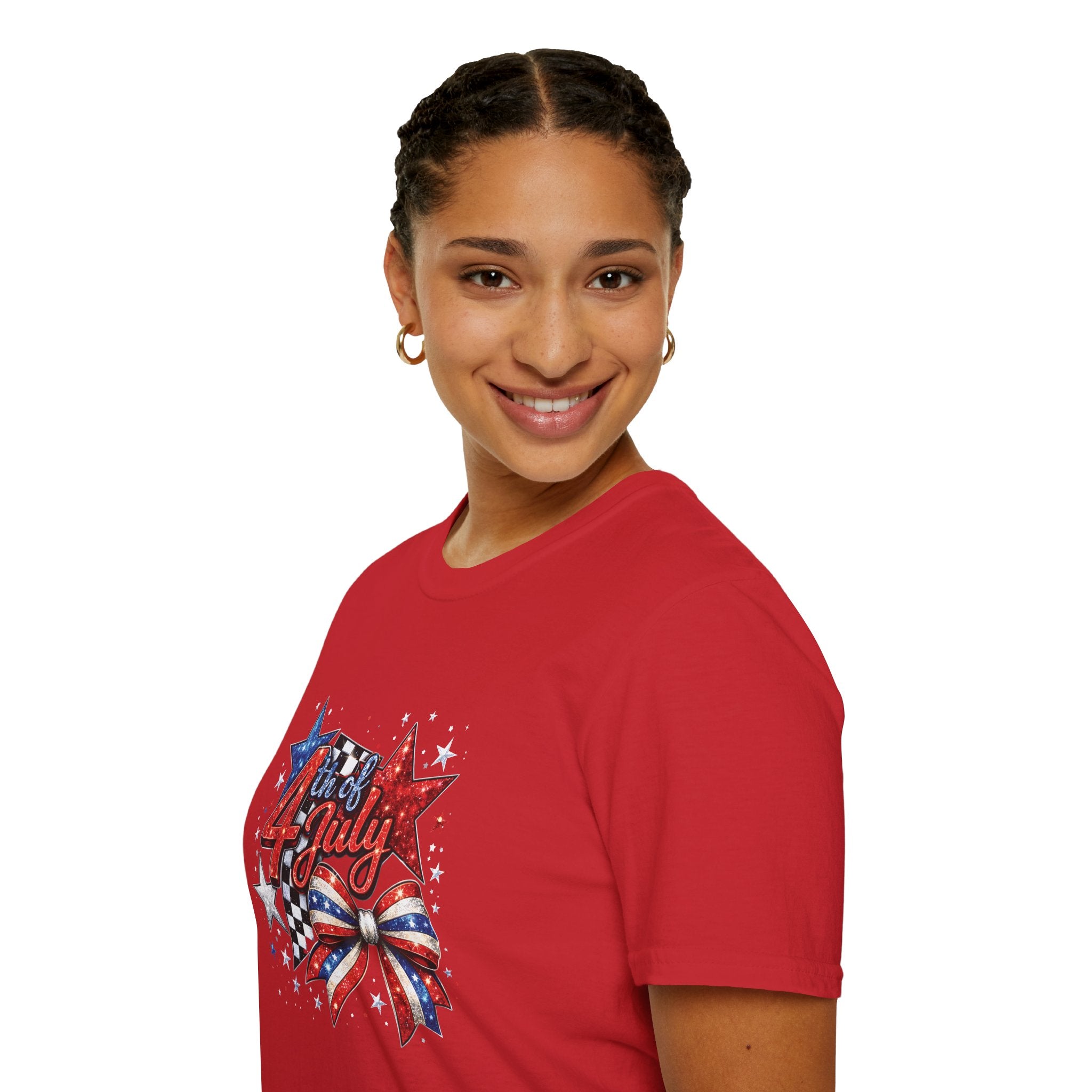 4th of July Patriotic T-Shirt – Red White Blue Stars & Bow Design