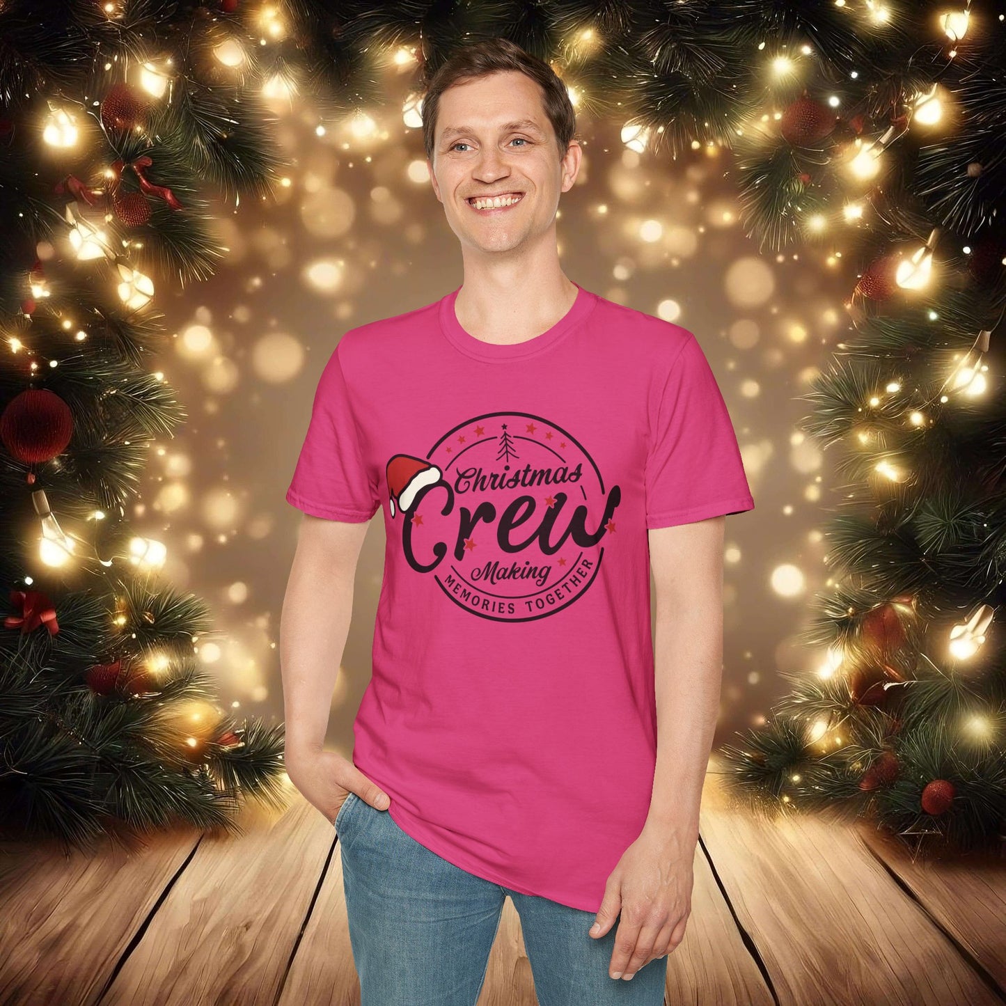 Christmas Crew Unisex T-Shirt | Making Memories Together and Santa Hat Design (Black Text)