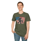 Bigfoot & Alien Patriotic T-Shirt — Distressed Flag Cryptid Design