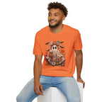 Patchwork Floral Ghost Halloween Shirt | Quilted Boho Ghost with Pumpkin and Bats