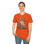 Patchwork Floral Ghost Halloween Shirt | Quilted Boho Ghost with Pumpkin and Bats