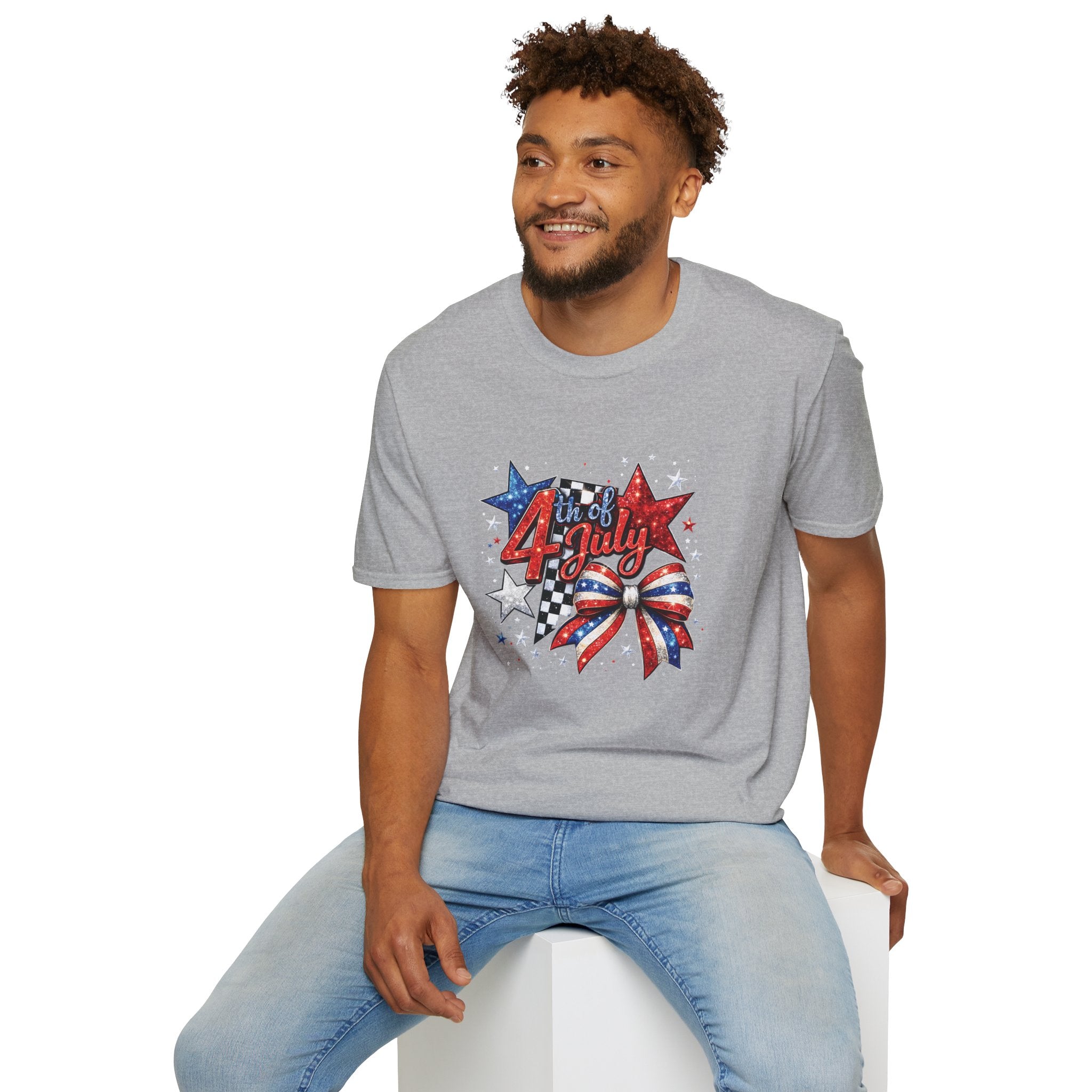 4th of July Patriotic T-Shirt – Red White Blue Stars & Bow Design