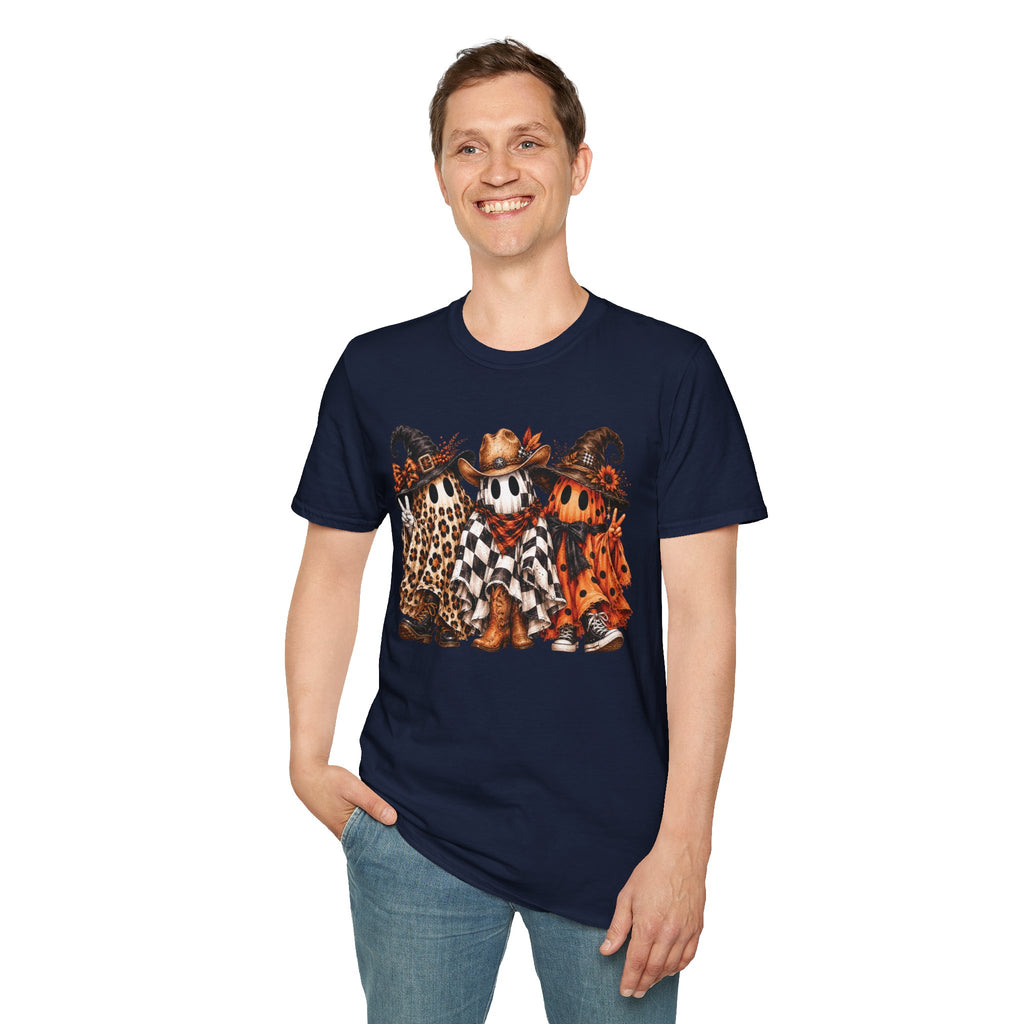 Halloween Pumpkin Crew T-Shirt — Leopard & Buffalo Plaid Spooky Friends