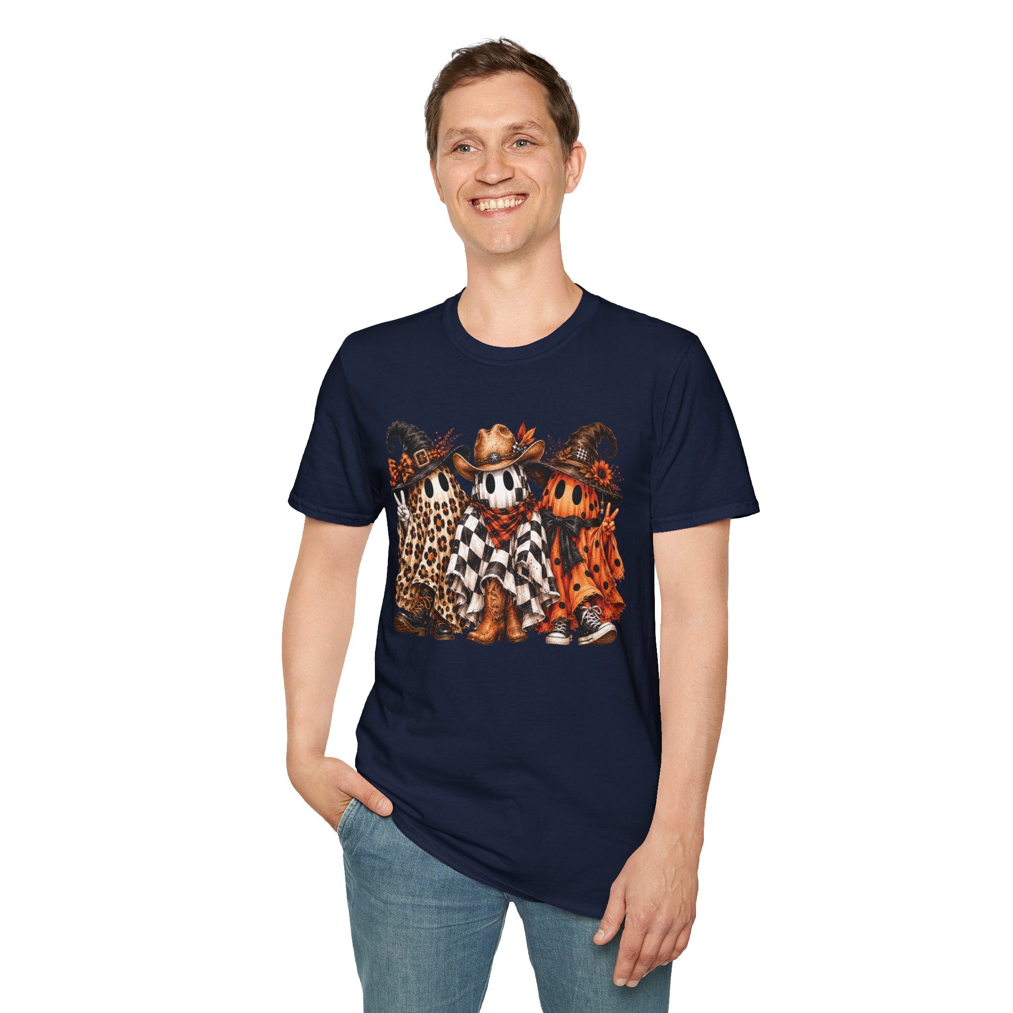 Halloween Pumpkin Crew T-Shirt — Leopard & Buffalo Plaid Spooky Friends