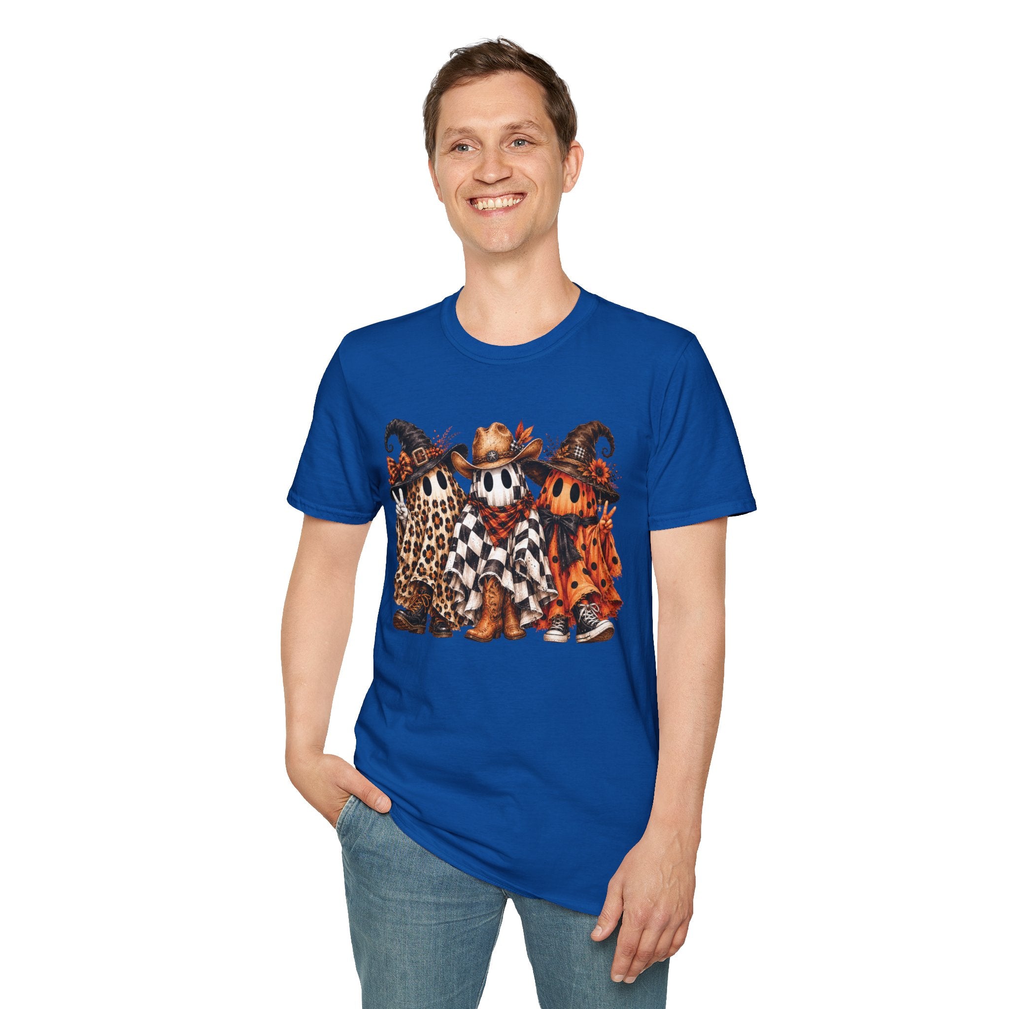 Halloween Pumpkin Crew T-Shirt — Leopard & Buffalo Plaid Spooky Friends