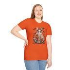 Patchwork Floral Ghost Halloween Shirt | Quilted Boho Ghost with Pumpkin and Bats