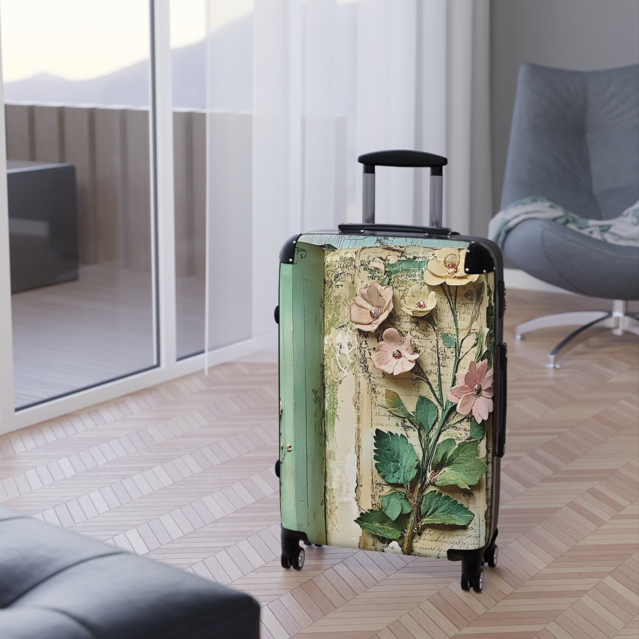 Floral Blue Bloom Suitcase – Luggage Cover with Large 3D Flower Design