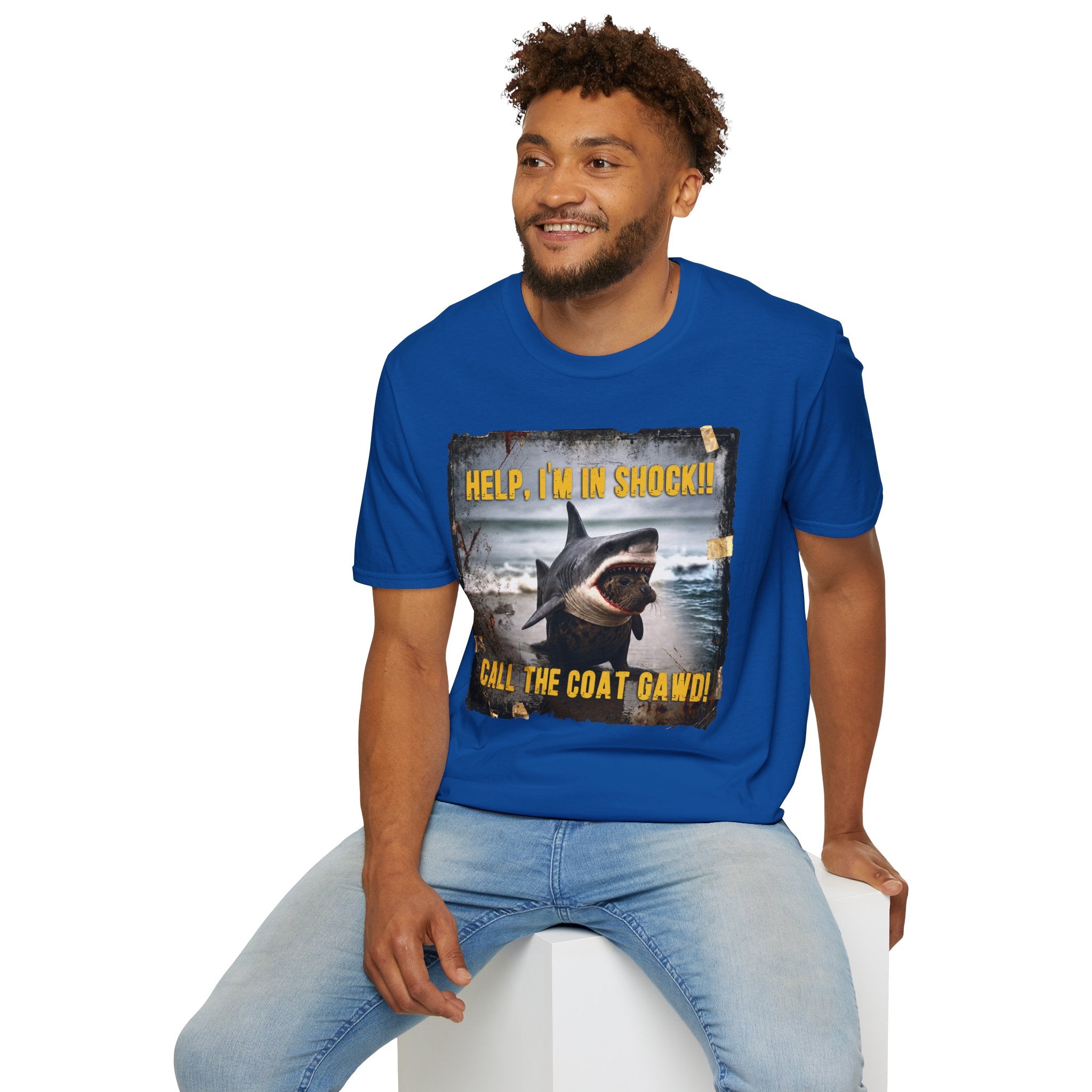Shark Graphic T-Shirt — "Help, I'm in Shock!" Funny Beachwear