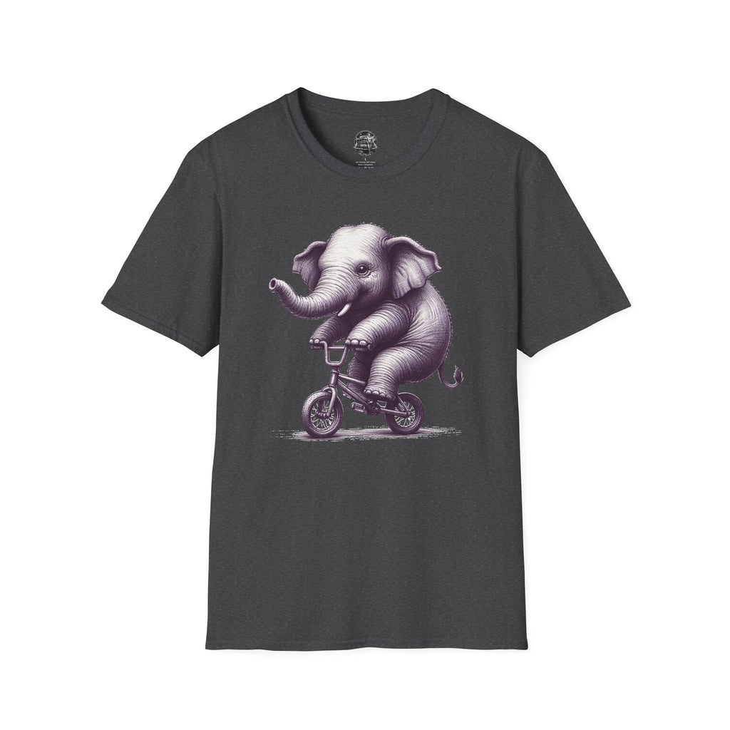 Cute Elephant on Bicycle T-Shirt — Whimsical Vintage Baby Elephant Graphic Tee
