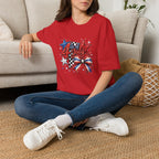 4th of July Patriotic T-Shirt – Red White Blue Stars & Bow Design