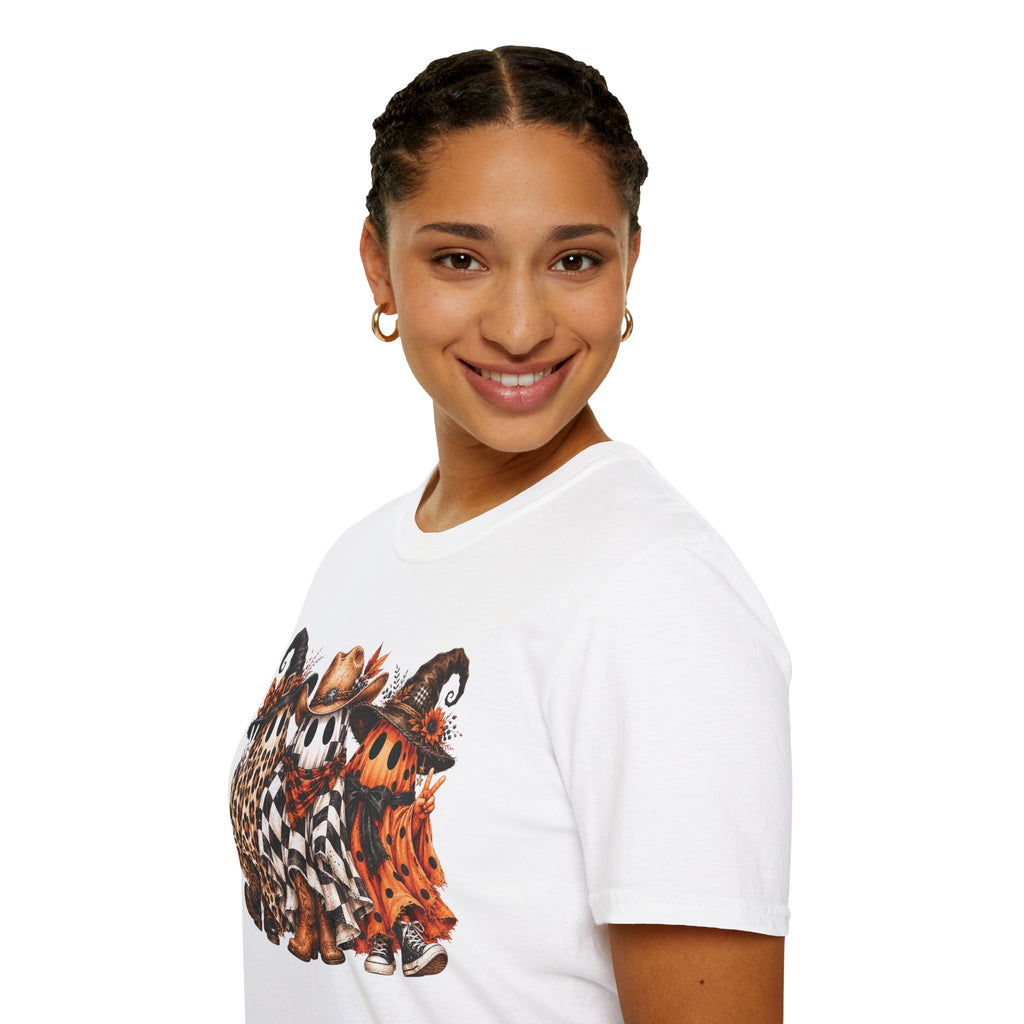 Halloween Pumpkin Crew T-Shirt — Leopard & Buffalo Plaid Spooky Friends