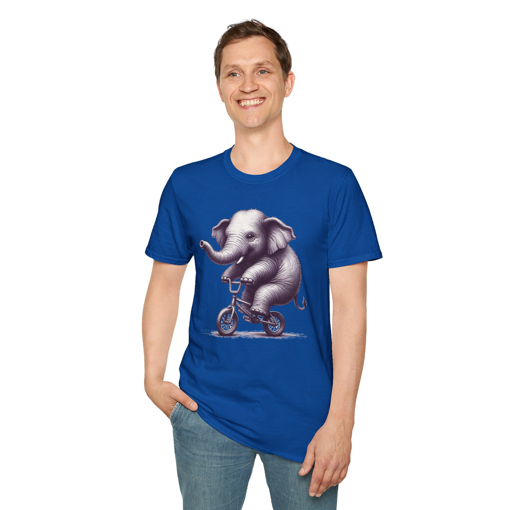 Cute Elephant on Bicycle T-Shirt — Whimsical Vintage Baby Elephant Graphic Tee