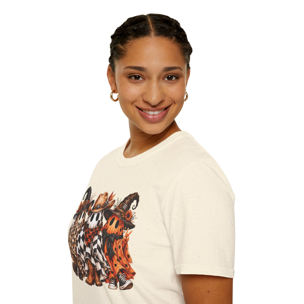 Halloween Pumpkin Crew T-Shirt — Leopard & Buffalo Plaid Spooky Friends