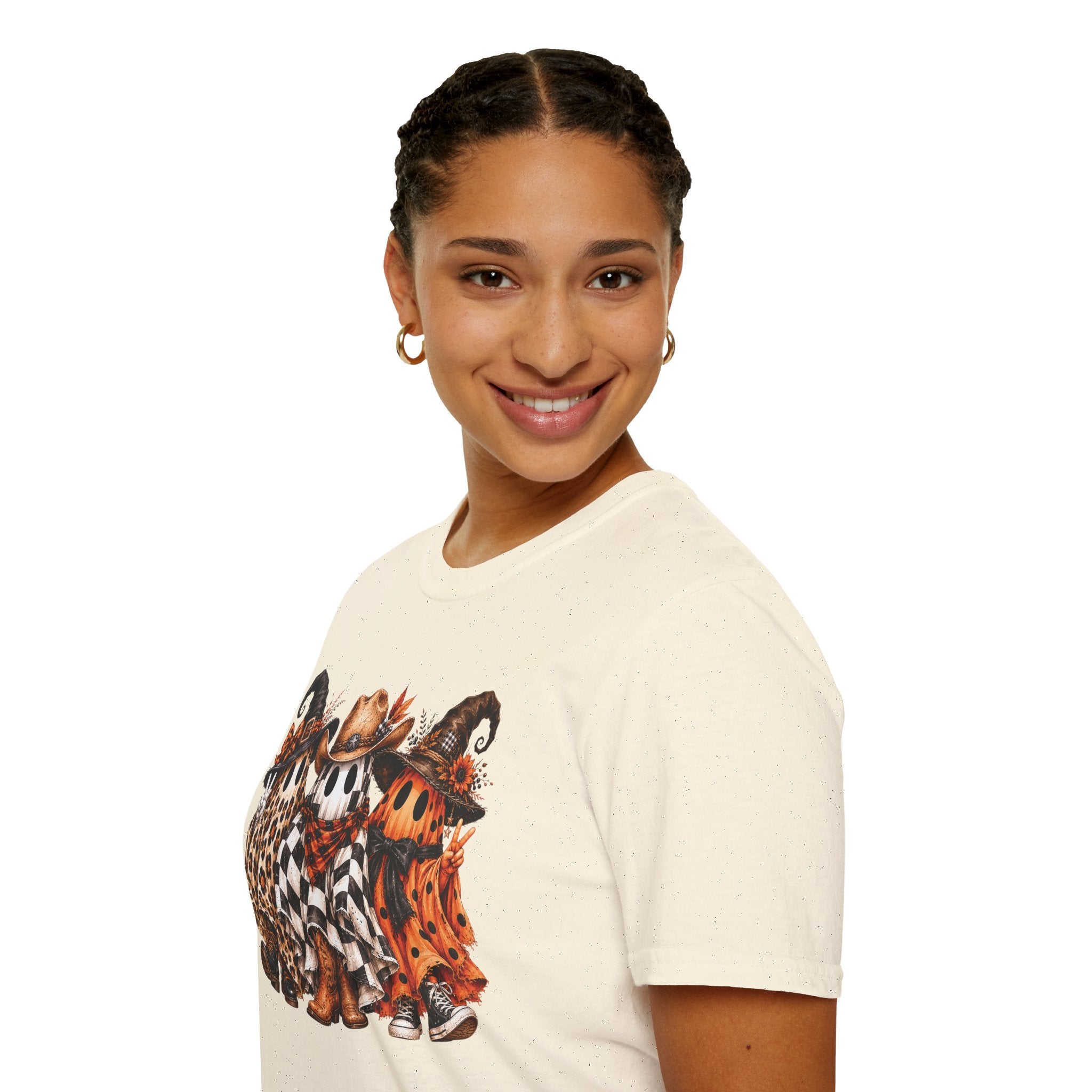 Halloween Pumpkin Crew T-Shirt — Leopard & Buffalo Plaid Spooky Friends